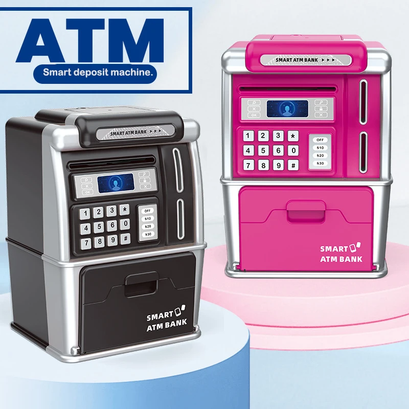 Tirelire électronique ATM mot de passe Piggys ATM boîte à monnaie de musique automatique banque de bande dessinée avec visage déverrouiller jouet pour enfants