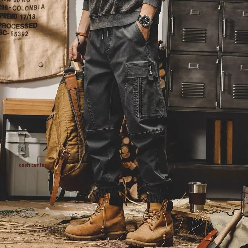 American Style Vintage Men's Cargo Pants Loose Fit Straight Leg Casual Trousers Trendy Brand Bell Bottoms For Autumn