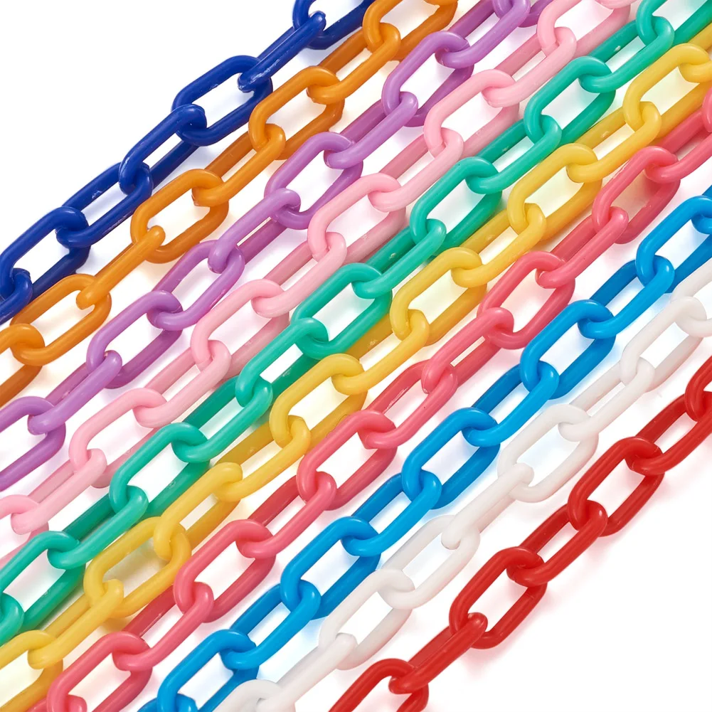 

5strands Handmade Opaque Acrylic Paperclip Chains Drawn Elongated Cable Chains For DIY Jewelry Making 50cm/strand 13x7.5x2mm