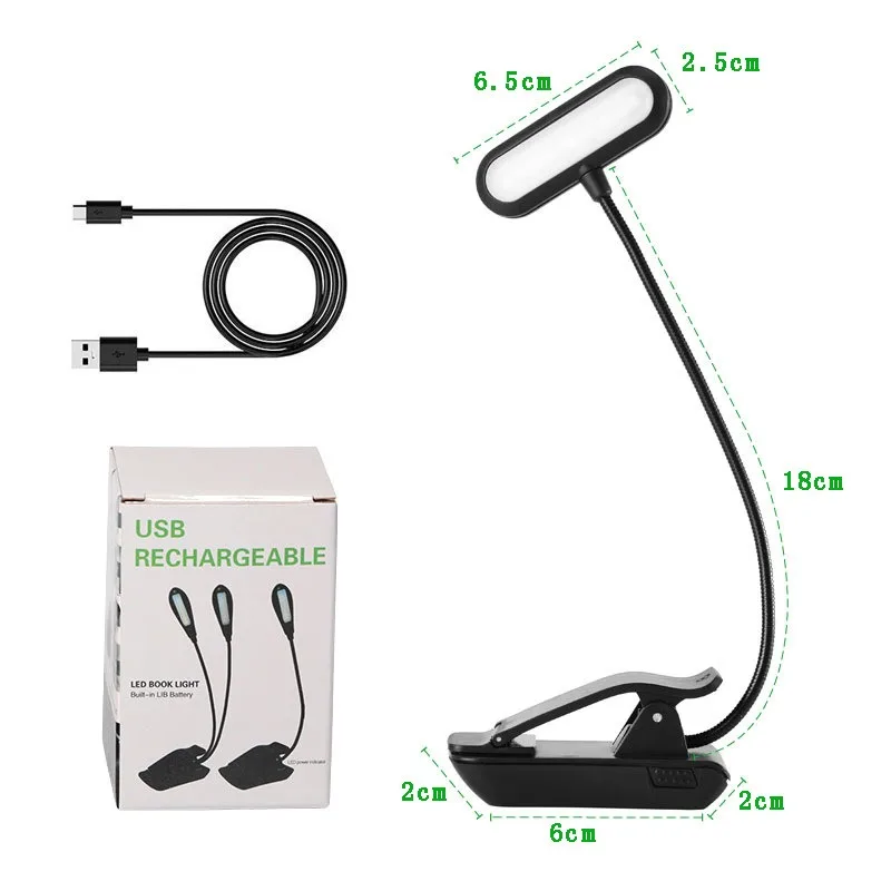 Lámpara ajustable de escritorio Flexible, soporte portátil para tableta, lectura con Clip, luz de libro recargable