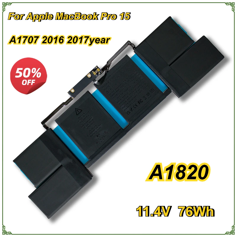 

New A1820 Laptop Battery for Apple MacBook Pro 15'' A1707 2016 2017year 11.4V 76Wh