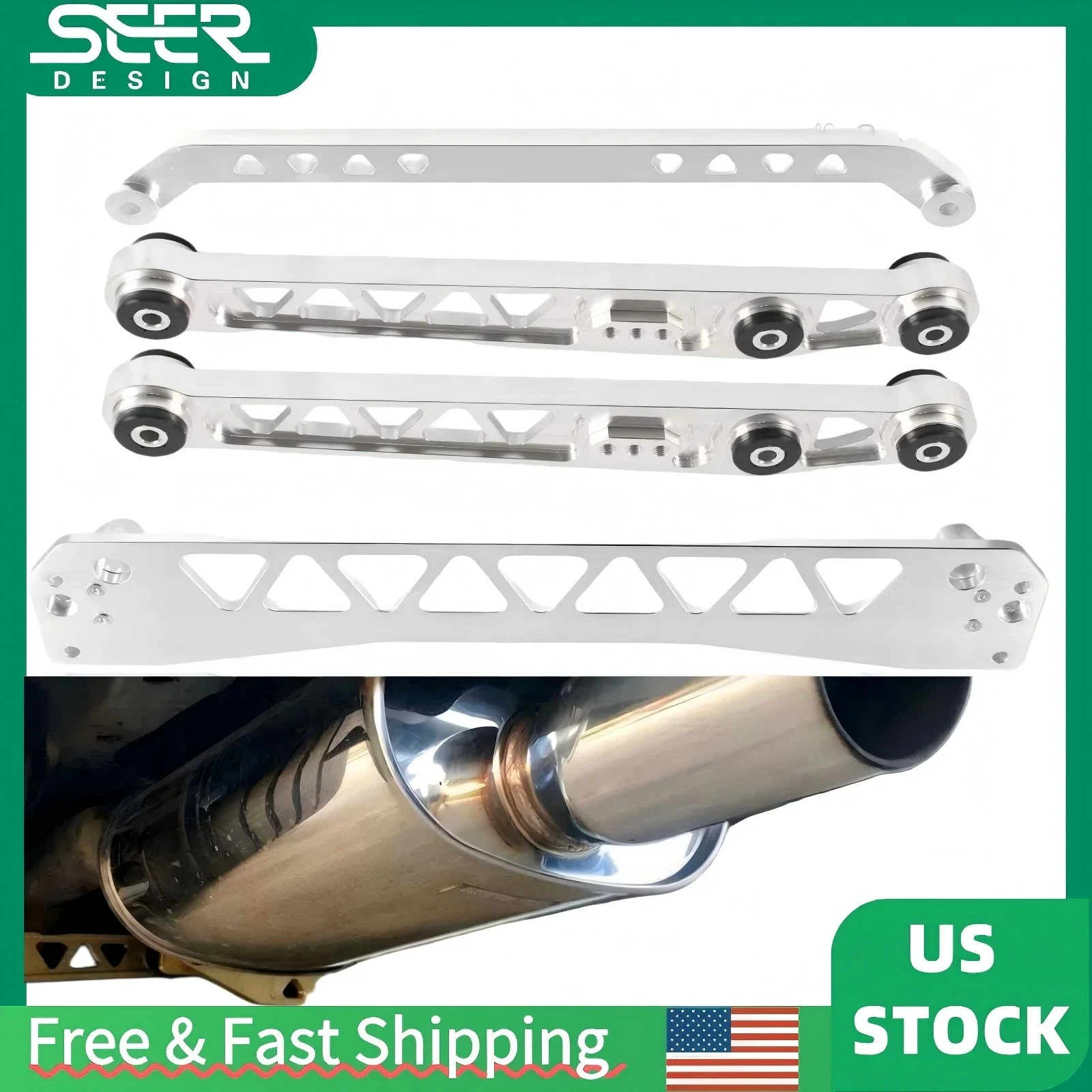 

Silver Billet Aluminium REARSUBFRAME BRACE+TIE BAR+Rear Lower Control Arm For Honda Civic EG 92-95 Chassis Parts Accessories