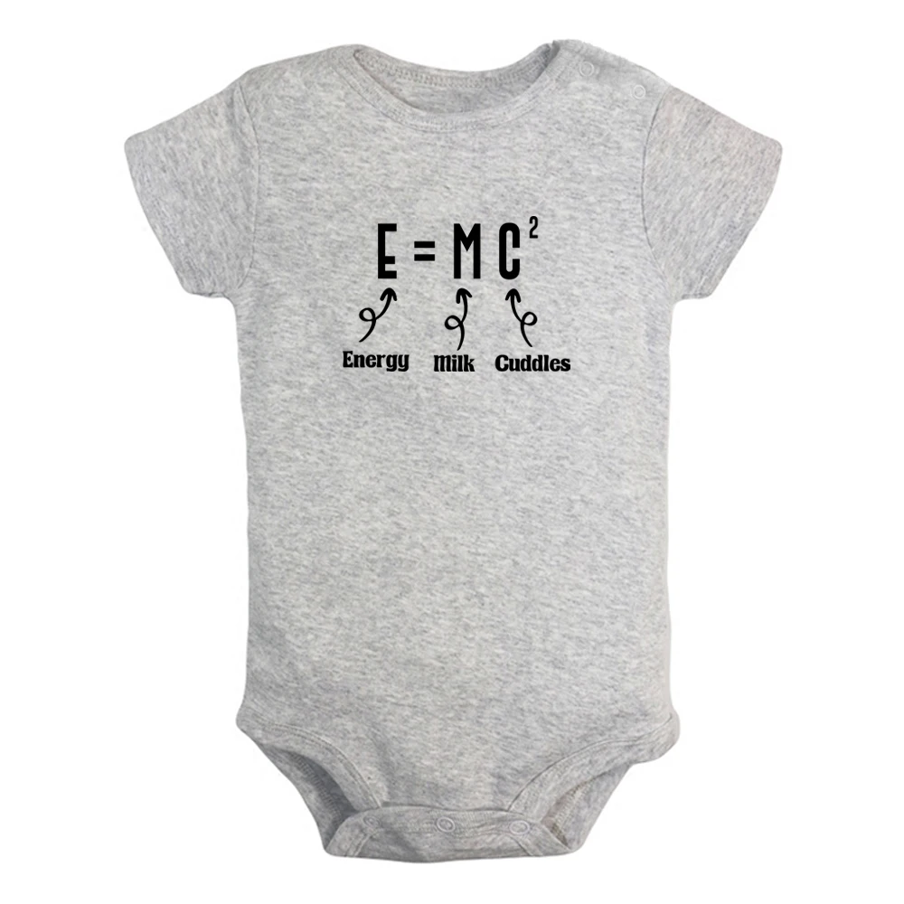 E=MC2 Energy Milk Cuddles Fun Graphic Baby Bodysuit Cute Boys Girls Rompers Infant Short Sleeves Jumpsuit Newborn Soft Clothes