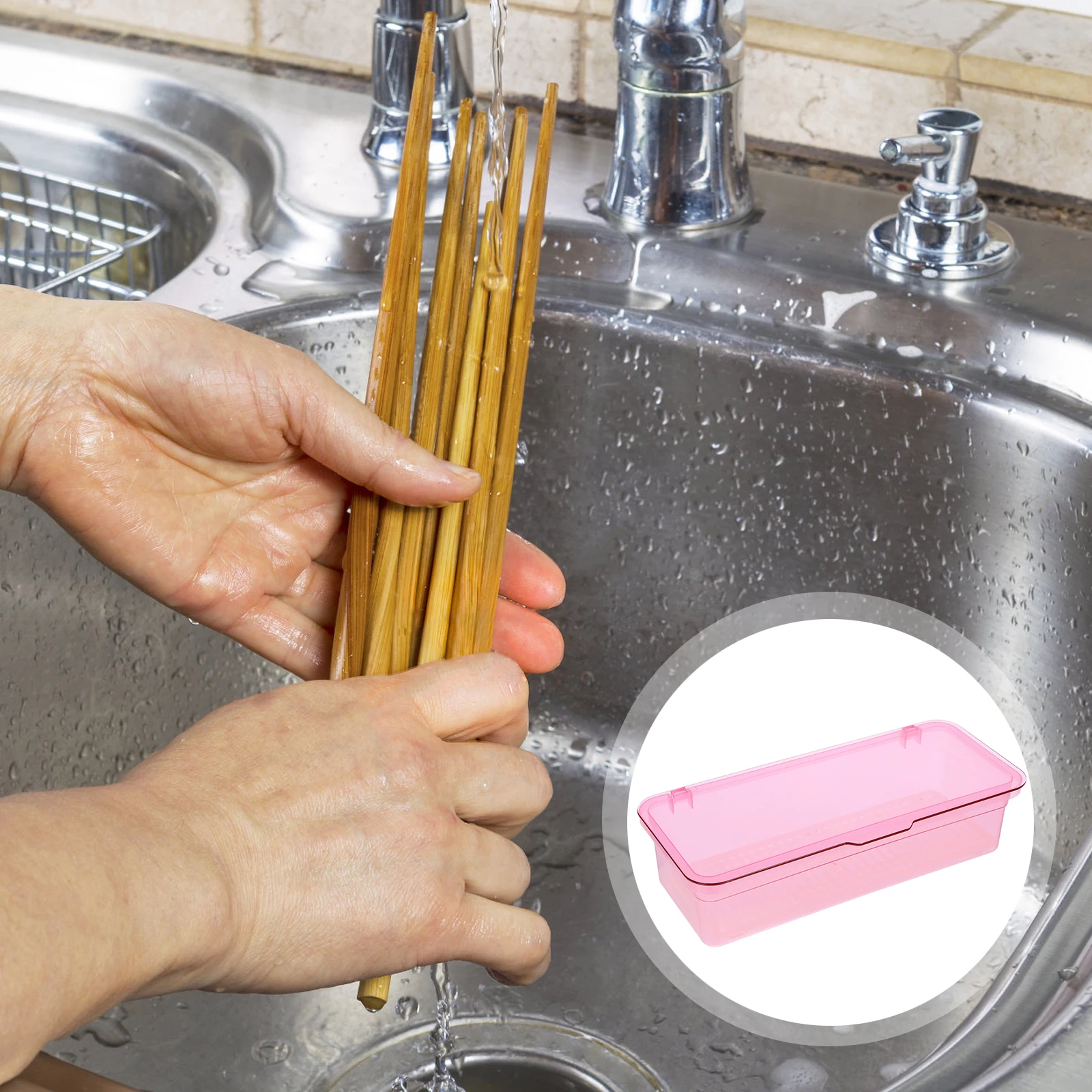 

Plastic Chopstick Storage Box with Lid Drainer Basket for Kitchen Utensil Drying and Cutlery Organizer Kitchen Cutlery Drainer