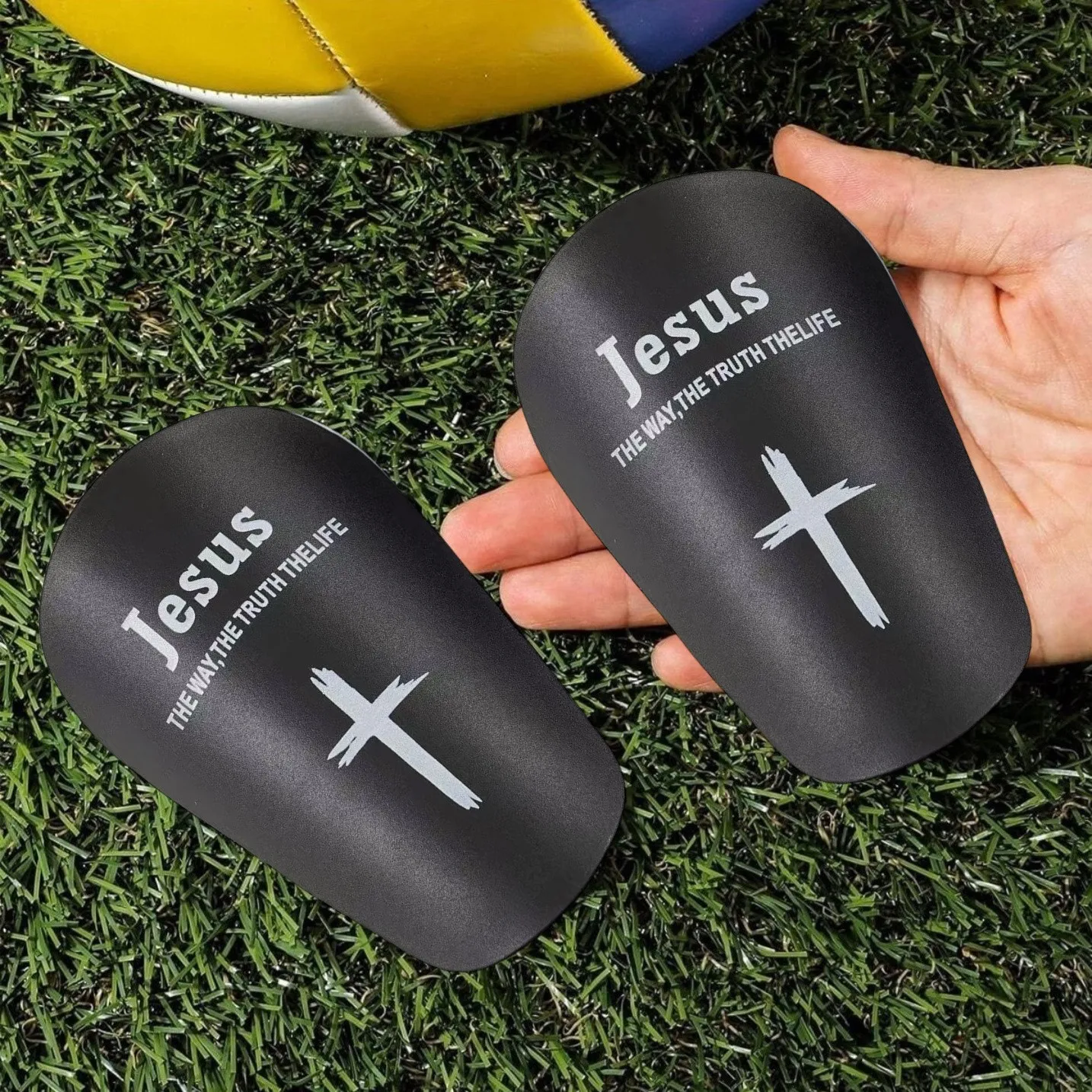 1 Pair of Mini Football Shin Guards - Ultra Small Protective Gear for Men & Women, Blue & White Cracked Ice Design, pp Material