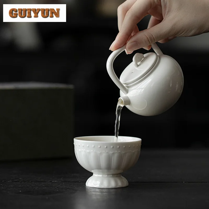 125ml Retro Grass Wood Gray Ceramic Teapot Small Hoop Handle Infusion Pot Household Tea Brewing Kettle Chinese Tea Ceremony Gift