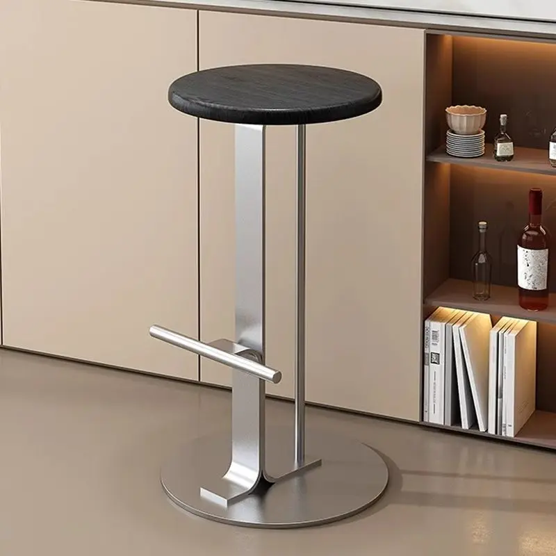 Outdoor stainless steel bar chairs, home island high stools, simple Nordic style