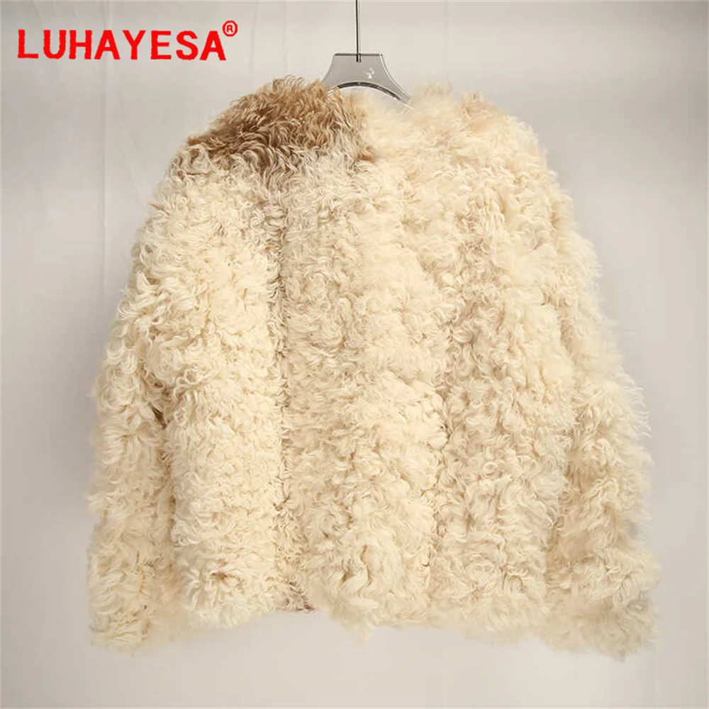 2024 Tuscany Sheepskin Lamb Fur Shearling Coat Women Winter Fashion Purple Real Fur Coat Genuine Fur Outfits