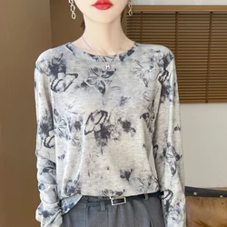 Spring And AutumnNew Women's Round Neck Pullover Multi-Color Printed Casual Base Sweater Long Sleeved Loose Fashion Sweater