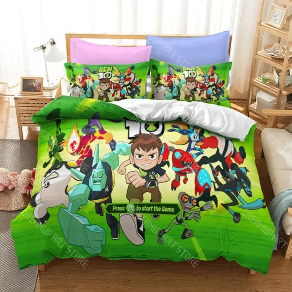 Juego de Ropa de Cama con Diseño de Ben 10 Alien Force Impreso en 3D para Niños y Niñas, Funda de Edredón, Funda de Almohada, Tamaños Individual, Matrimonial, Queen, King