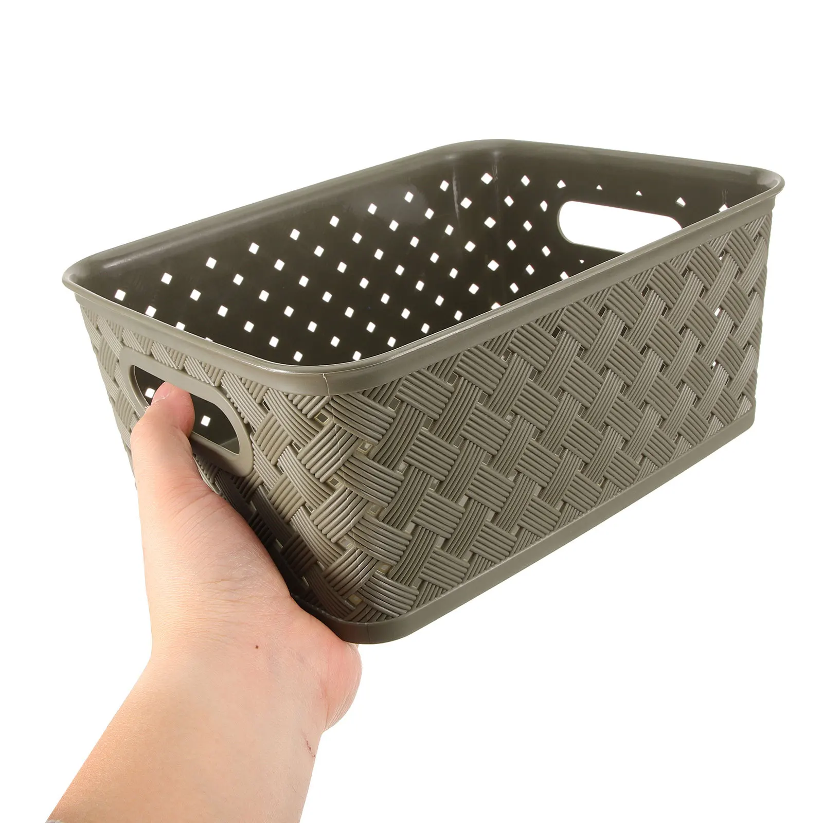 3Pcs Woven Basket Handle Desktop Organizer Sundries Storage Bin Multipurpose Basket Kitchen Office Bathroom Woven Storage Bin
