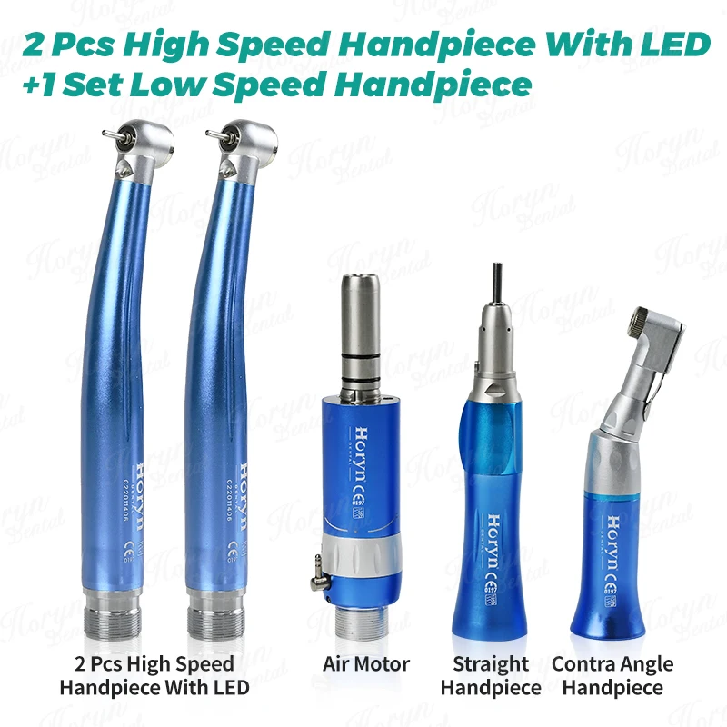 Dental Color High & Low Speed Handpiece Kit With LED Straight Contra Angle Single Water Spary Air Turbine 4 Hole Pana Max