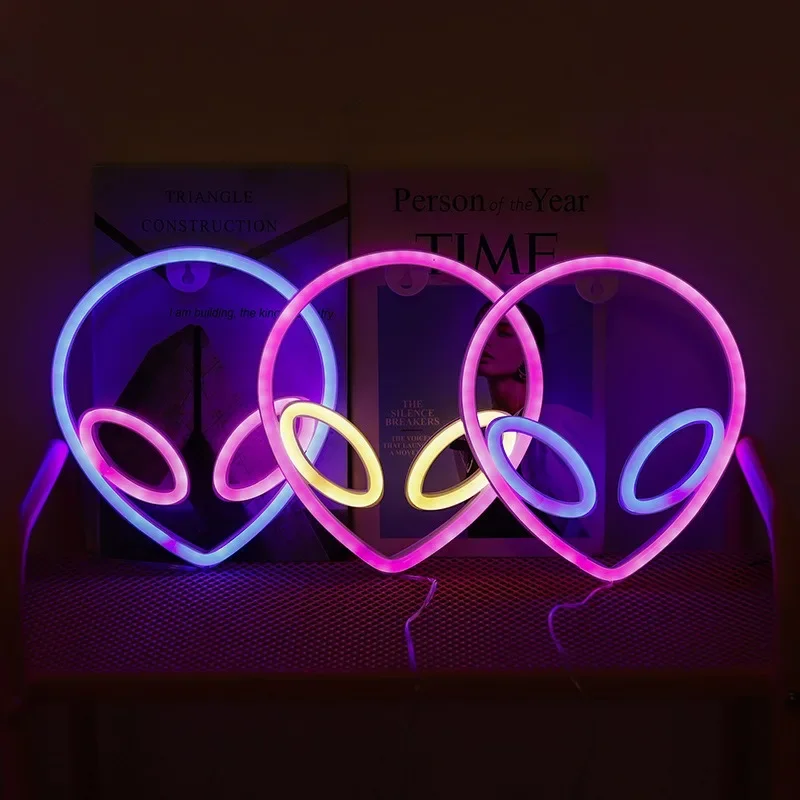 Green Alien LED Neon Night Lights Art Sign Game Room Hip Hop Party Bar Bedroom Decoration Christmas Gift Wall Hanging Neon Sign
