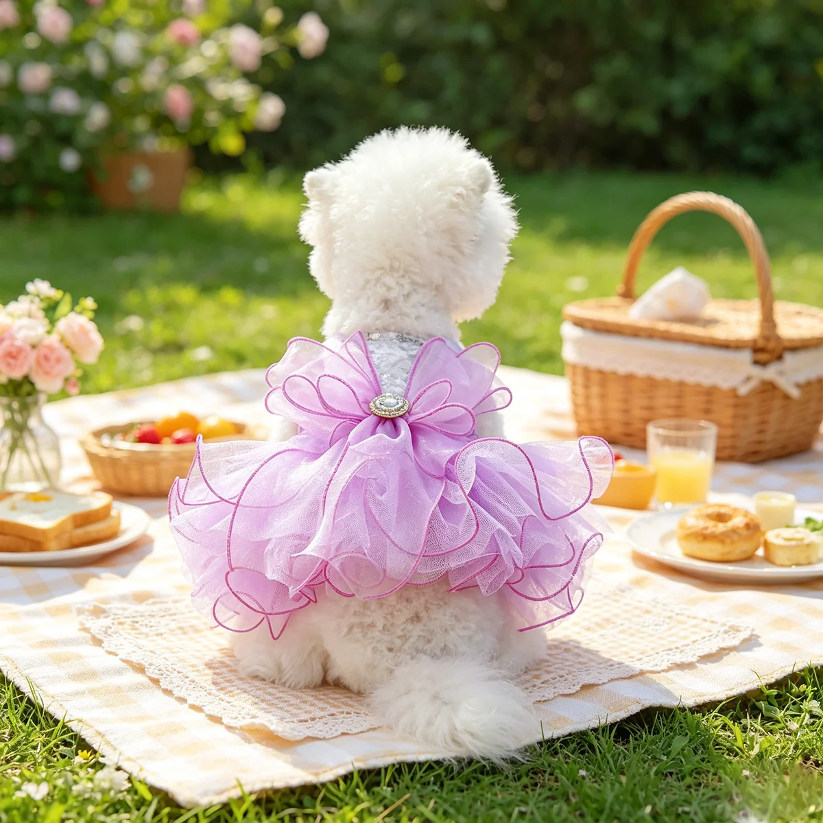 Luxuriöses Pailletten-Tüllkleid, Traumhaftes Hochzeitsoutfit für Kleine Hunde und Katzen, Passend für Teddy, Bichon, Pomeranian, Yorkshire, Malteser – Detail 5