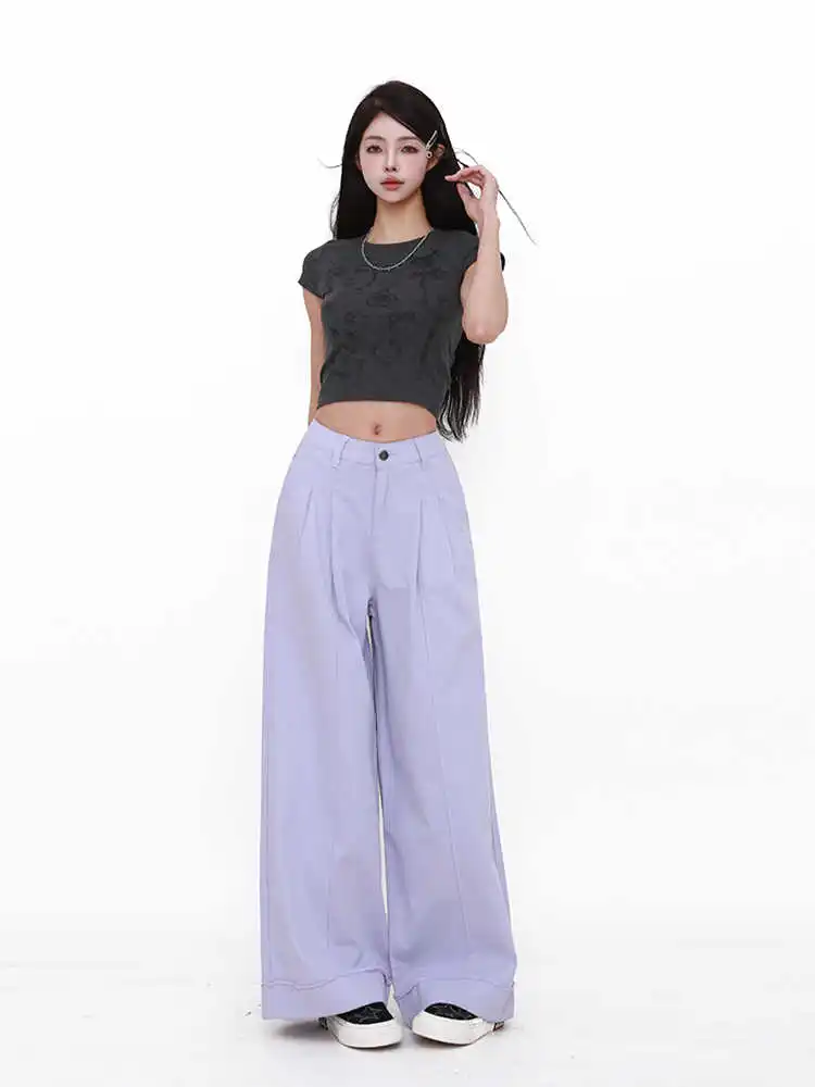 

Women's Pink Jeans Letters Printed High-waisted American Street Wide Leg Pants Hip-hop Fashion Retro Straight Y2K Winter Pants