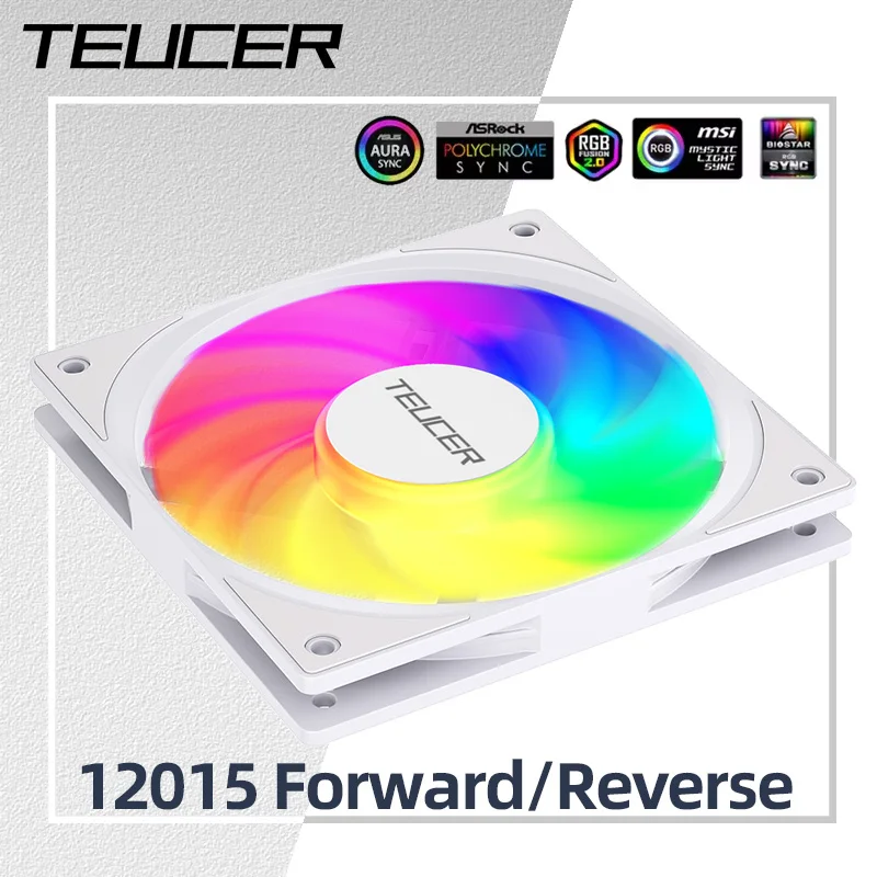 Teucer 12015 ARGB PC Case Fan FDB Bearing PWM 800-2400RPM Forward Reverse High Performance for CPU Cooling and PC Builds