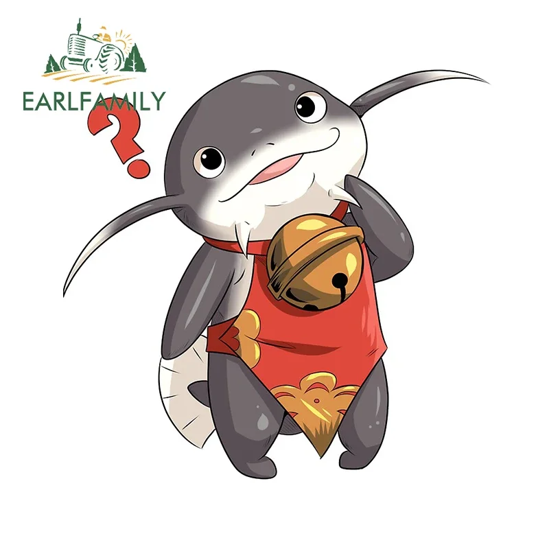 

EARLFAMILY 13cm x 12.6cm Confused Catfish Car Stickers Cute Bell Red Belly Bag Animal Decals Personality Waterproof Window Decor