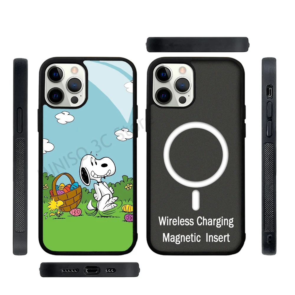 

Phone Case Strong Magnetic For IPhone 15 14 13 Pro Max 11 12 Mini S-Snoopys Cute Cartoon For Magsafe