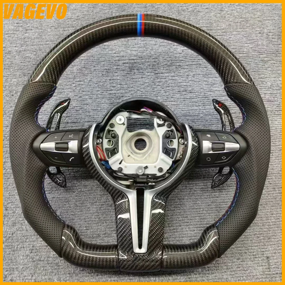 Carbon fiber leather sports steering wheel for BMW F30 F32 F10 F20 F07 F01 F90 E90 M3 M5 M logo with carbon fiber paddles