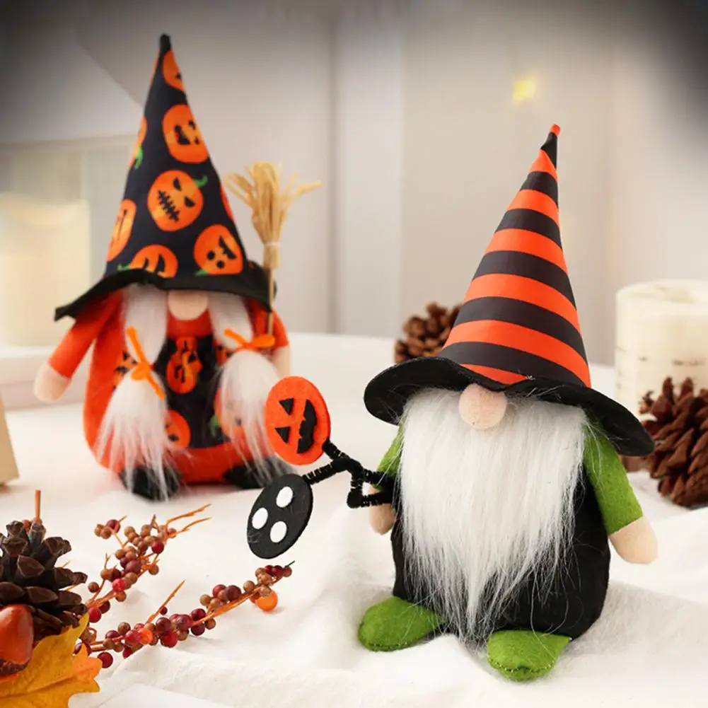 Pumpkin Ghost Face Decor Striped Pointed Hat Gnome Halloween Gnomes Plush Decorations Handmade Elf Dwarf Ornaments for Holiday