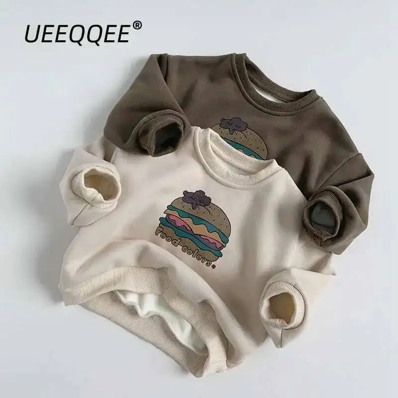 الخريف الشتاء الأطفال بلوزات 1-8Y الصبي الدافئة الصوف طباعة الكرتون البلوز القمم رياضية الكورية ملابس طفل صغير الاطفال الملابس