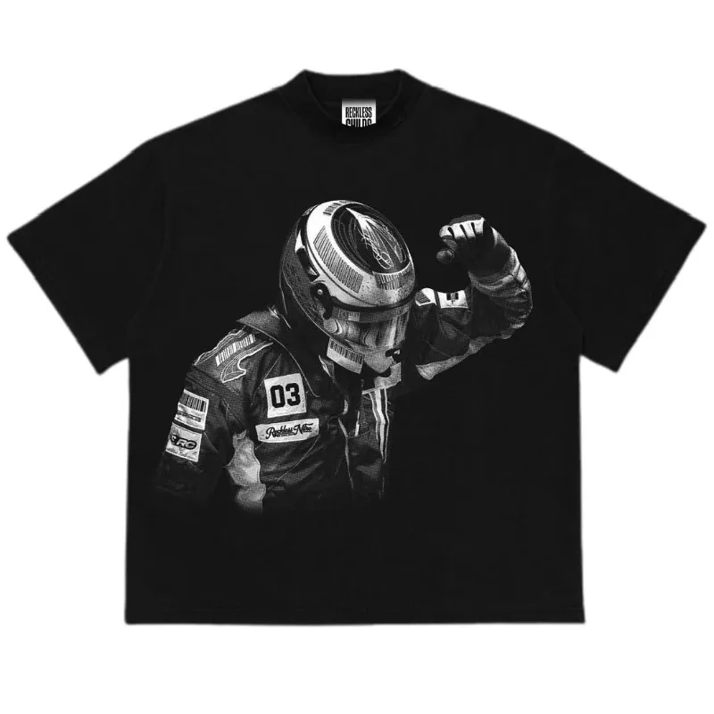 

Y2K Men's Letter Racing Driver Print T-Shirt Retro Street Fashion Gothic Style Harajuku Hip-Hop Couple Casual Wear Top for Men