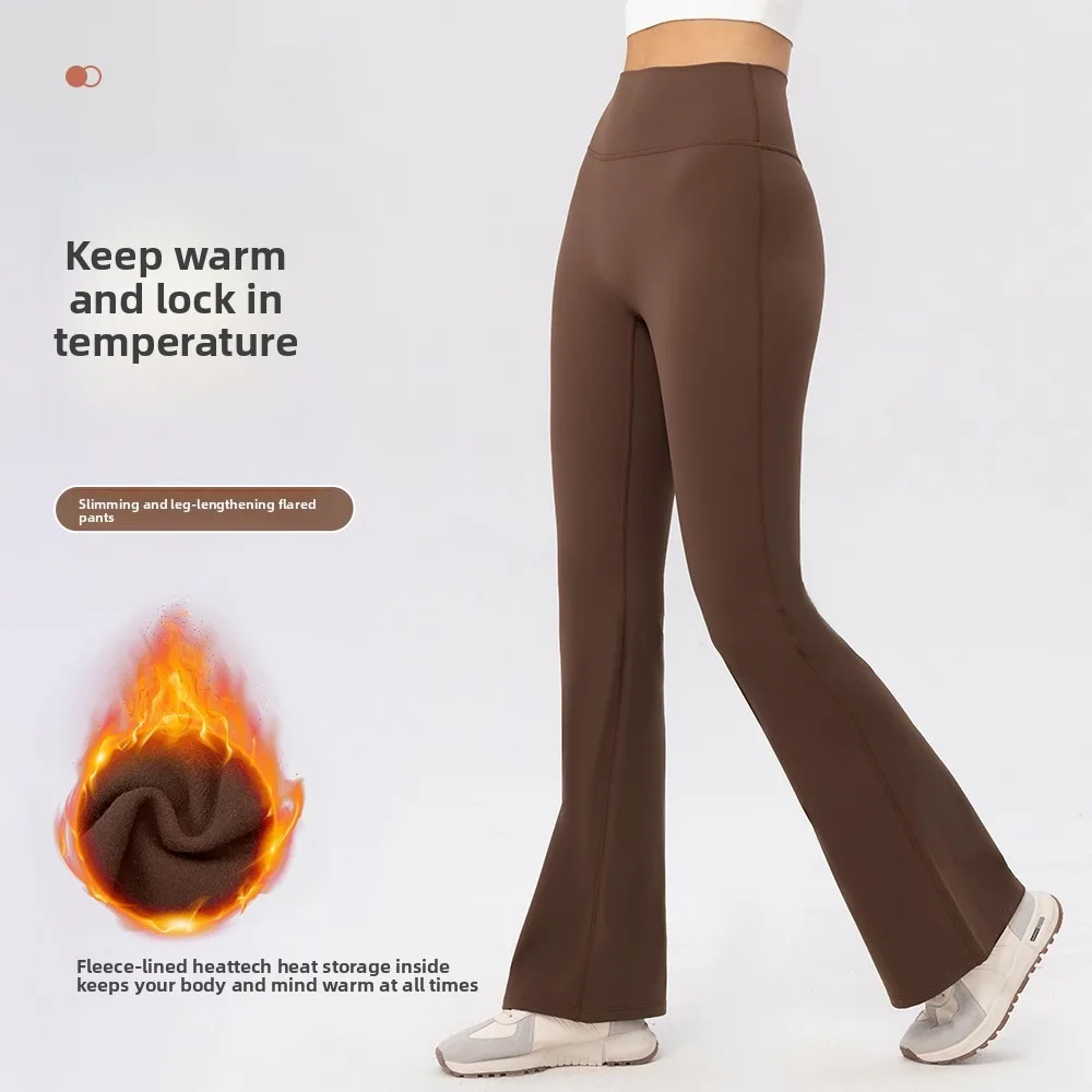 

Брюки-клеш для йоги с высокой талией на флисовой подкладке, спортивные брюки-клеш с подтяжкой ягодиц, теплые длинные брюки для фитнеса и бега на открытом воздухе