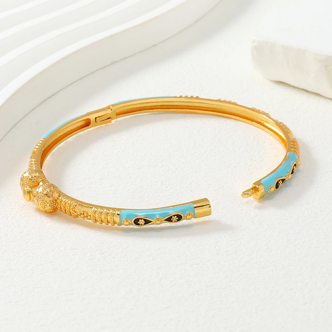 1 Middle Eastern copper 24K gold-plated drop oil bow women's cuff decorative bracelet,