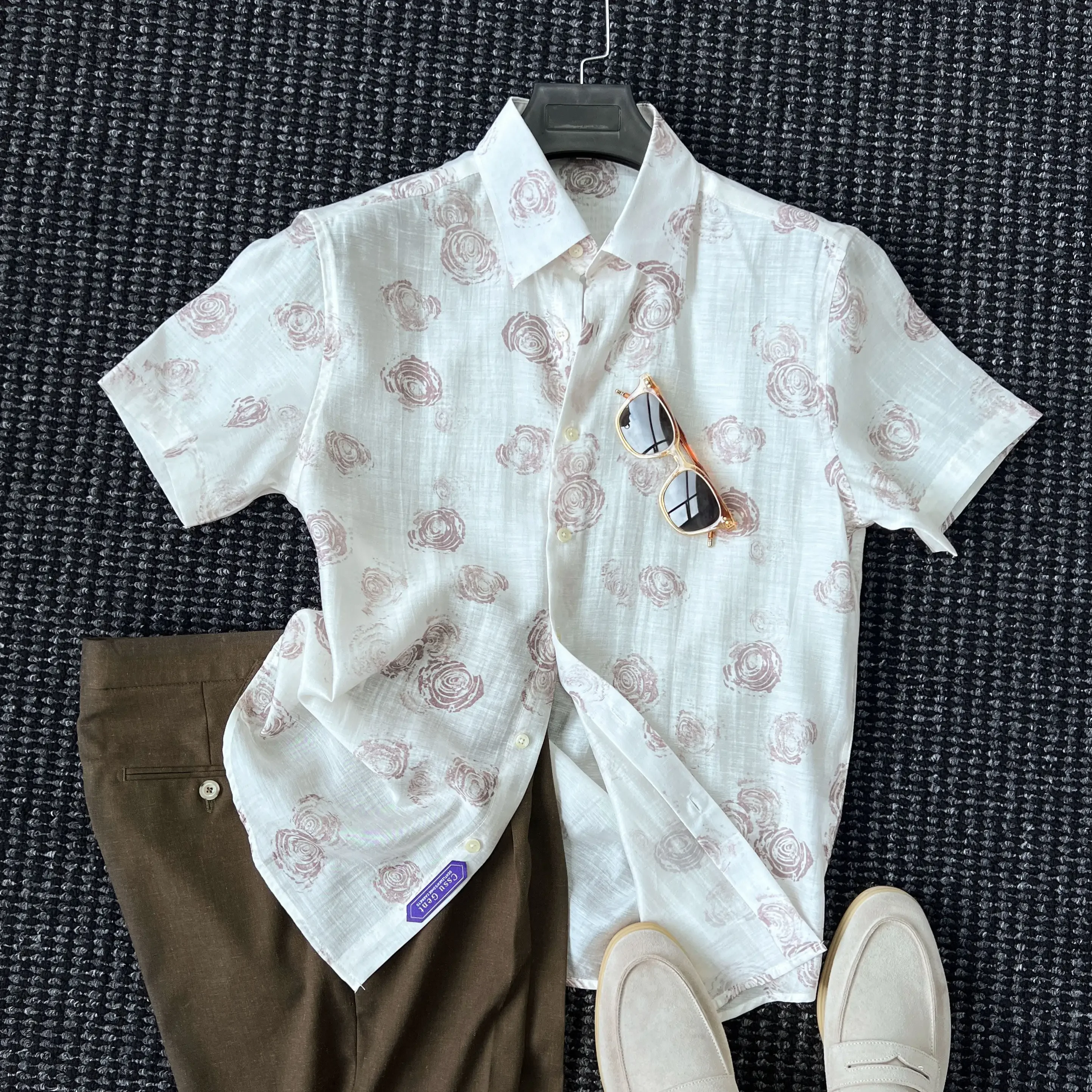 Summer high-end acetate short-sleeved shirt men's gentleman's elegant high-end anti-wrinkle micro-transparent shirt