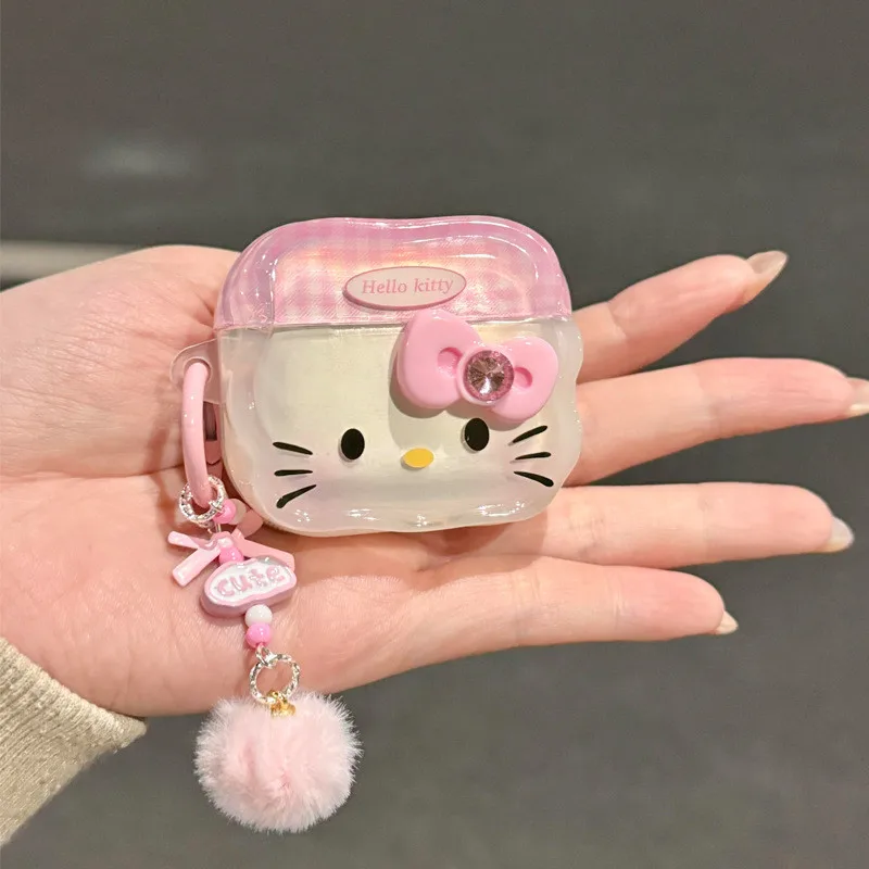 Cartoon Pink Kitty Cat Bow Earphones Case for Apple AirPods Pro 3 Pro2 4 3 2 1  Protective Sleeve with Keychain - view 2