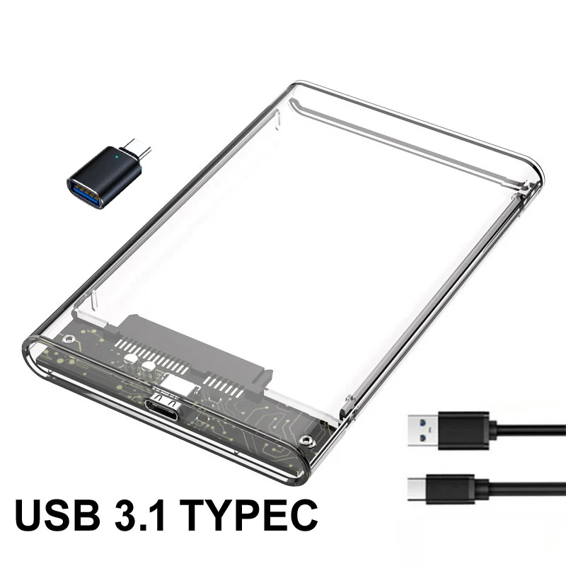 Transparent HDD Case HDD Enclosure 2.5 Inch SSD SATA To USB 3.1 Micro Type-C Adapter Portable External Hard Drive Box Tool-Free view 4