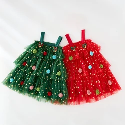 Christmas Kids Girls Clothes Sequin Star Girls Dresses Prom Dress for Girls Ruffle Cake Dress