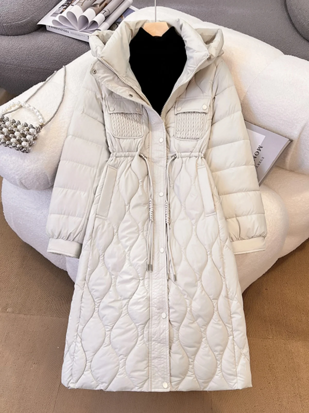 

Women's Fur Lined down Jaet Hooded Warm Sli American Sle Mid-Length Coat Commute Sle Long Sve High Collar