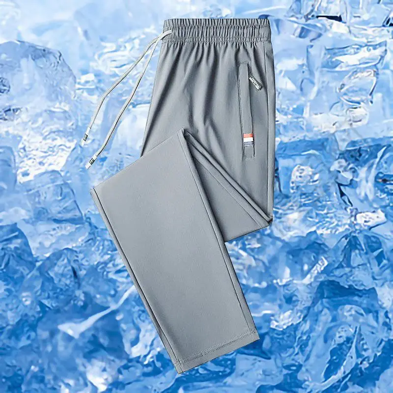 Loose Fit Ice Silk Casual Pants for Men Summer Thin Style Breathable Construction Workers Trousers Youth Active Style Long Pants