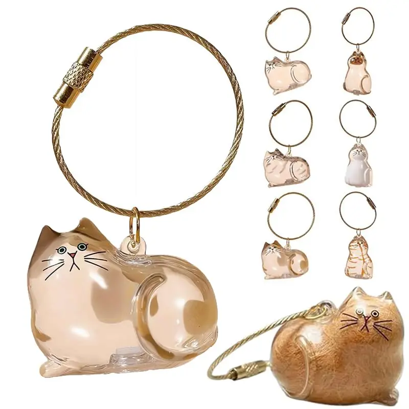 Cute Kitten Hair Storage Keychain Box Hanging Dog Keychain Pendant Transparent for DIY Handmade Pet Cat Hair Keychain Souvenirs