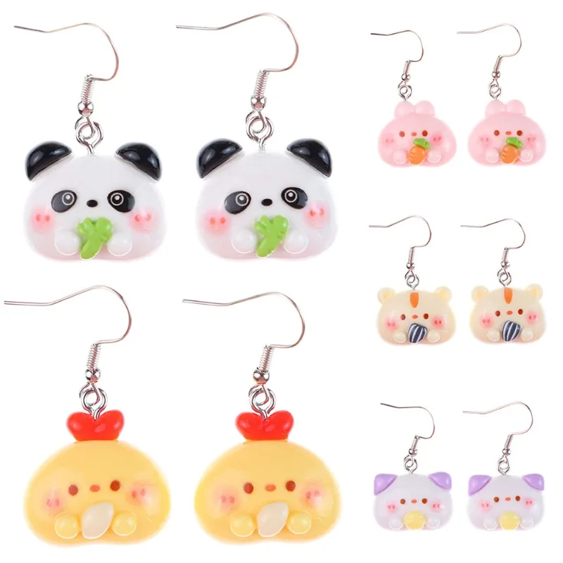 

1pair Funny Cartoon Cute Bright Face Holding Food Animal Children Fun Girl Heart Ear Hook Ear Drop Jewelry