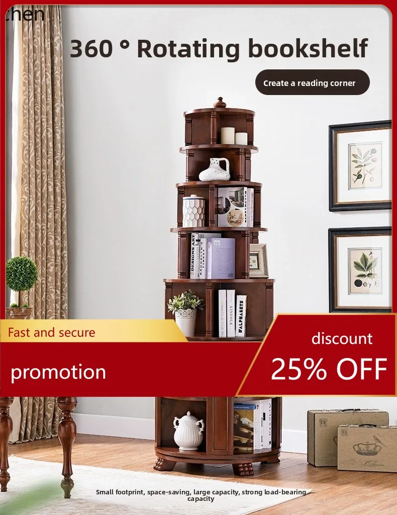 

YFY Solid Wood Storage Rack Rotating Bookshelf Small Bookcase Floor Display Rack