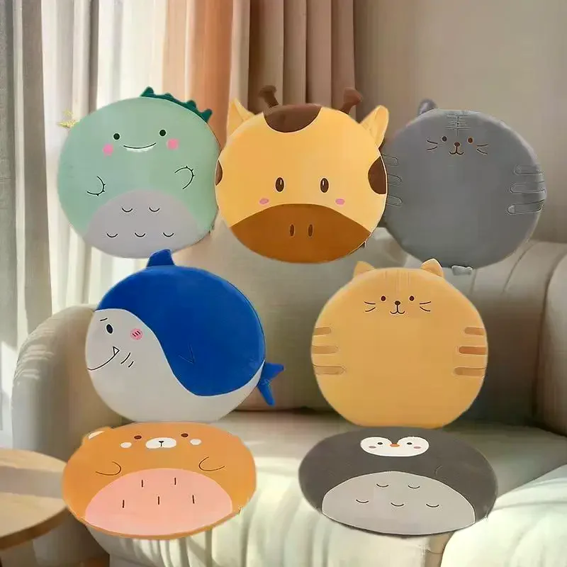 1 Buah Bantal Kursi Kantor Busa Memori Pegas Motif Kartun, Dapat Dilepas dan Dicuci, Bantal Duduk Bulat Beludru Elastis Motif Hewan