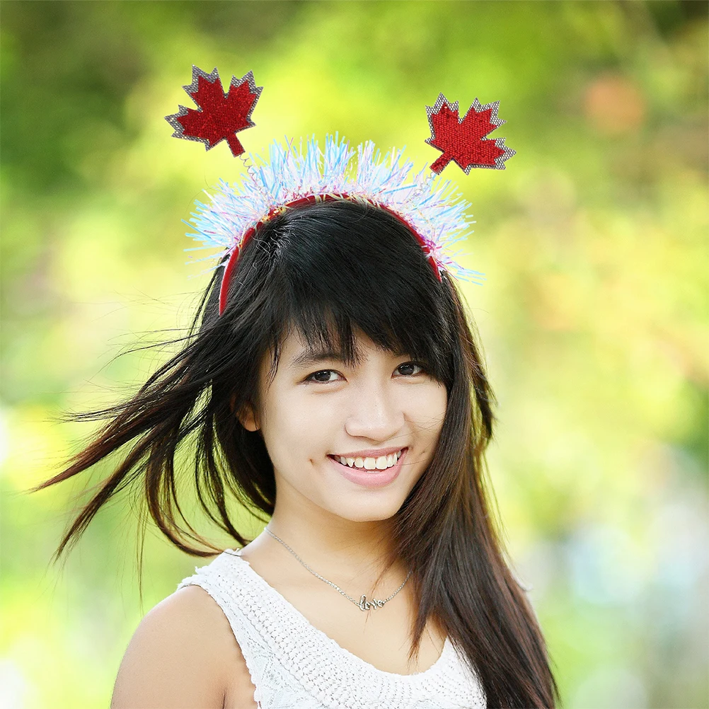 

4 Pcs Festive Party Headdress Maple Leaf Iridescent Tiara Headwear Headband Thanksgiving Tinsel Hairband Fall Accessories Red