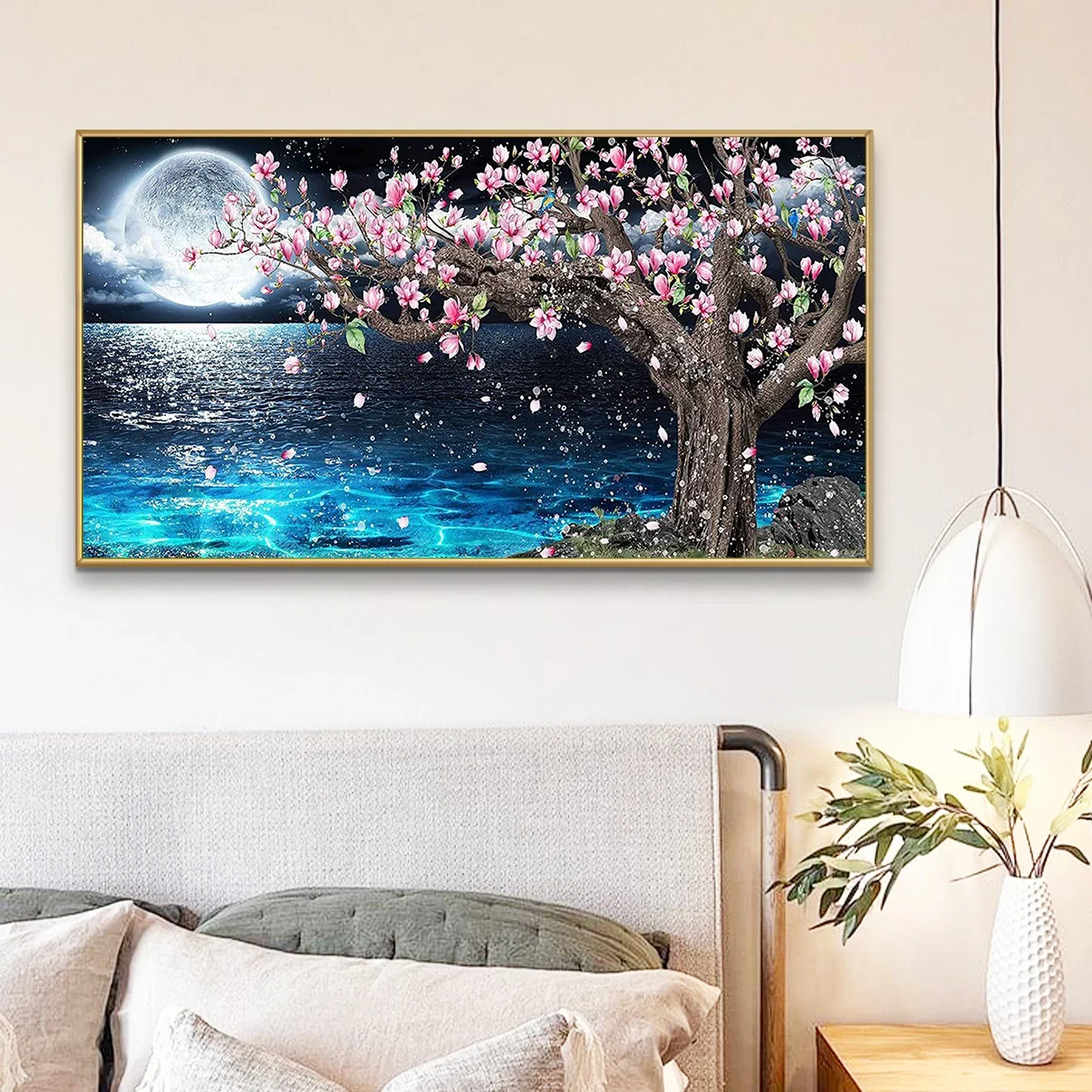 Dipingi con i numeri Kit per adulti luna mare, pittura a olio digitale acrilica fai da te arte su tela decorazione della parete regalo senza cornice