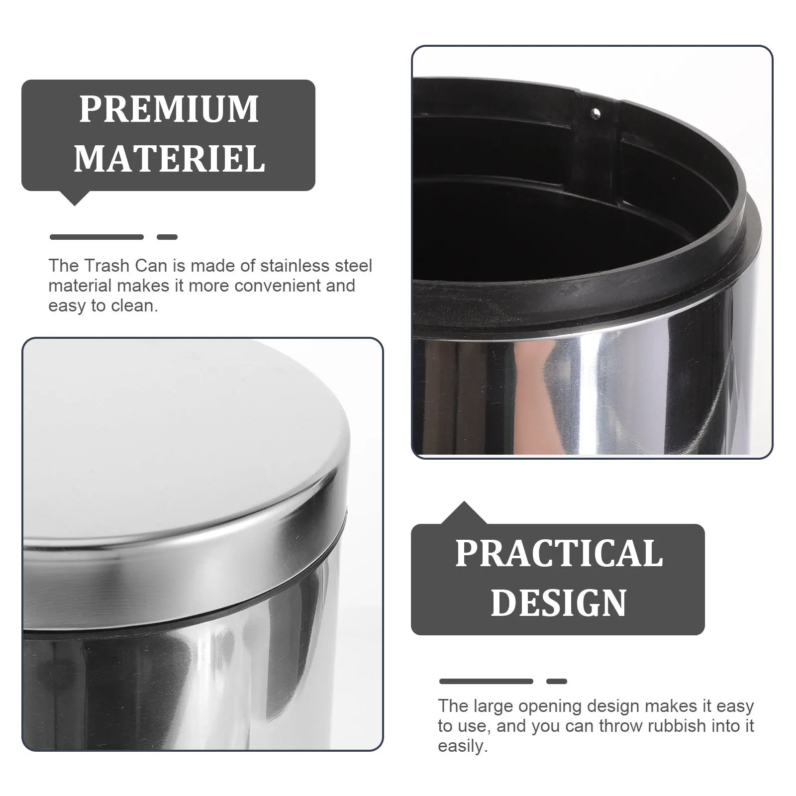 

Pedal Operated Stainless Steel Trash Can Large Capacity Touch-Free Lid For Kitchen Bathroom Living Room Home Rubbish