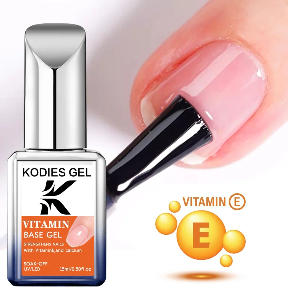 KODIES GEL 2 PCS/Set Diamond Top Coat Gel Nail Polish Viatmin Rubber Base Coat Strong Long Lasting Gel Finish Manicure Nail Art