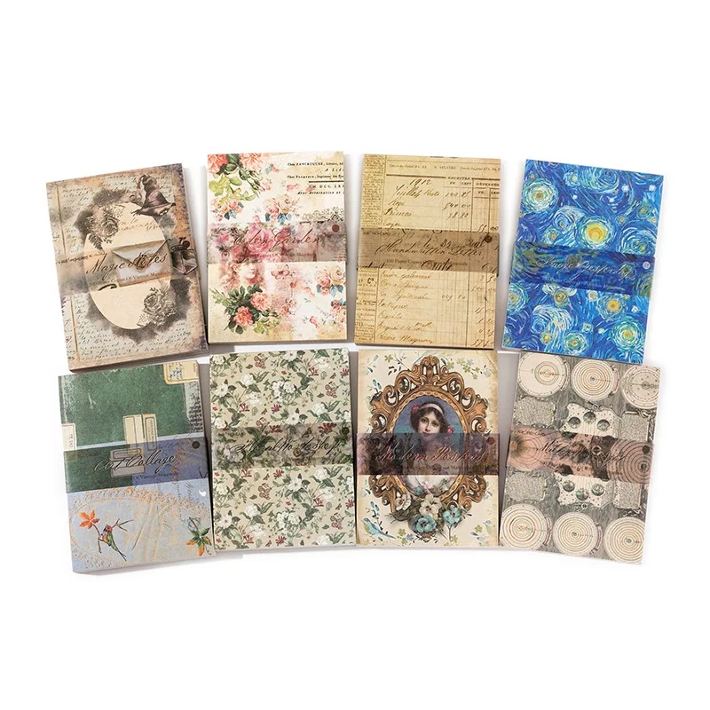 8 Style 100pcs/book Vintage Message Material Paper Creative Flower Character Hand Account Decorative Memo Pad