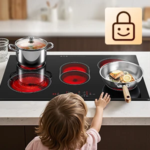 KICHPOWER 77 cm 5-Zonen-Elektro-Keramikkochfeld 8500 W mit Touch-Steuerung und Sicherheitsschloss – Detail 5