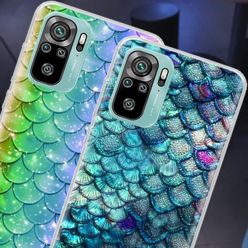 Fish Scale Pattern Mermaid Phone Case For Xiaomi Poco X6 X5 X4 F4 GT X3 F6 Pro 5G M5 M5S M4 M3 F5 F3 F2 F1 Mi Note 10 Lite Clea