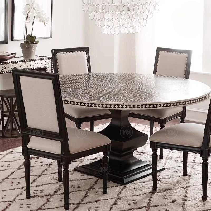 Magic solid wood dining table black and white contrasting color table neoclassical dining table