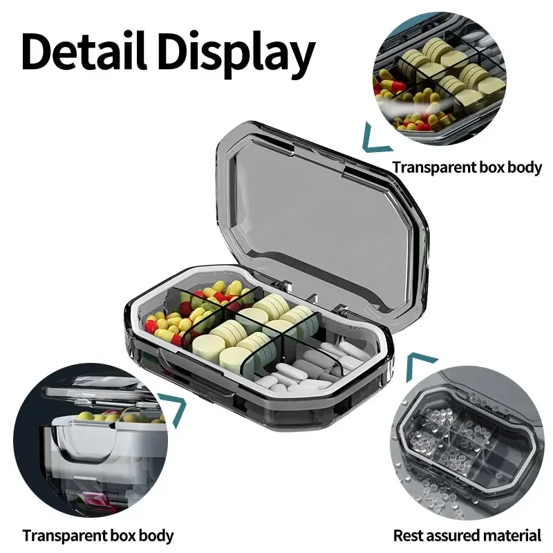 Organizador de pastillas de 4/6 rejillas, contenedor para tabletas, caja de pastillas de viaje, caja de pastillas pequeña de división transparente portátil