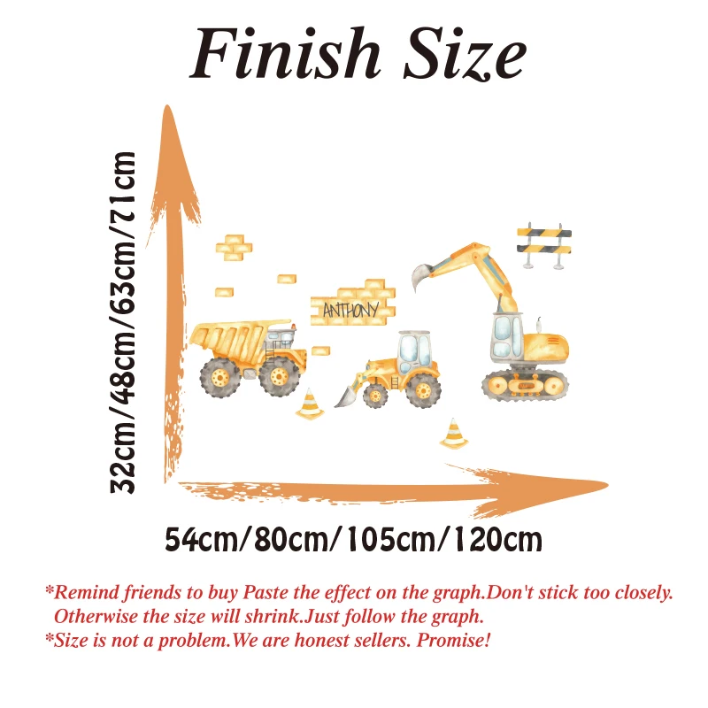 Custom Name Consturction Crane Excavator Truck Wall Sticker Boy Room Kidsroom Building Truck Wall Decal Playroom Decor