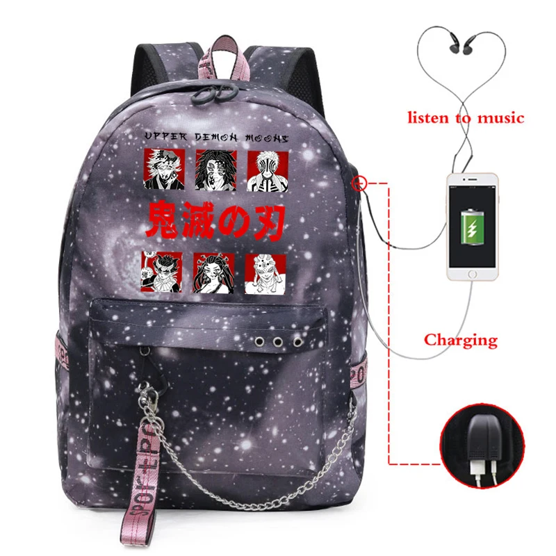 Grand sac à dos dessin animé Demon Slayer Kawaii, avec Usb, pour adolescents et étudiants, sac de voyage, pour garçons et filles