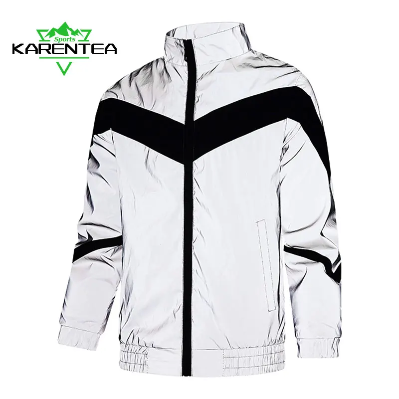 Karentea Men's Running Jacket Loose Night Run Reflective Sports Gym Sports Jogging Outdoor Coat Breathable Clothing